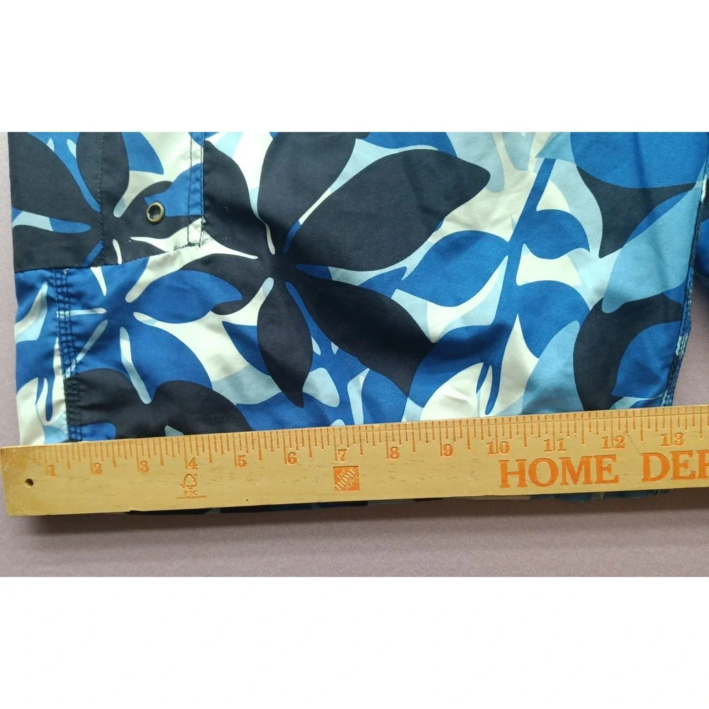 Burnside Mens Floral Board Shorts Blue White Swim Trunks Size L Cargo Pocket